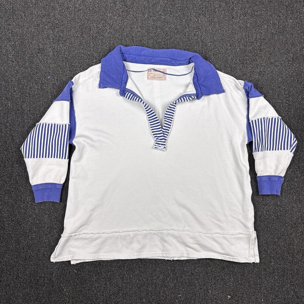 We The Free White and Blue Rugby-Style clean Prep Sweatshirt
